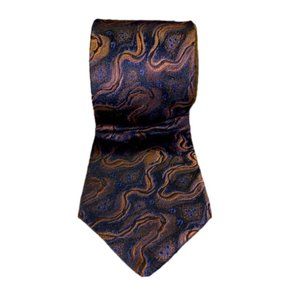 EUC vintage lanvin paris mens 100% silk tie blue &bronze swirl design